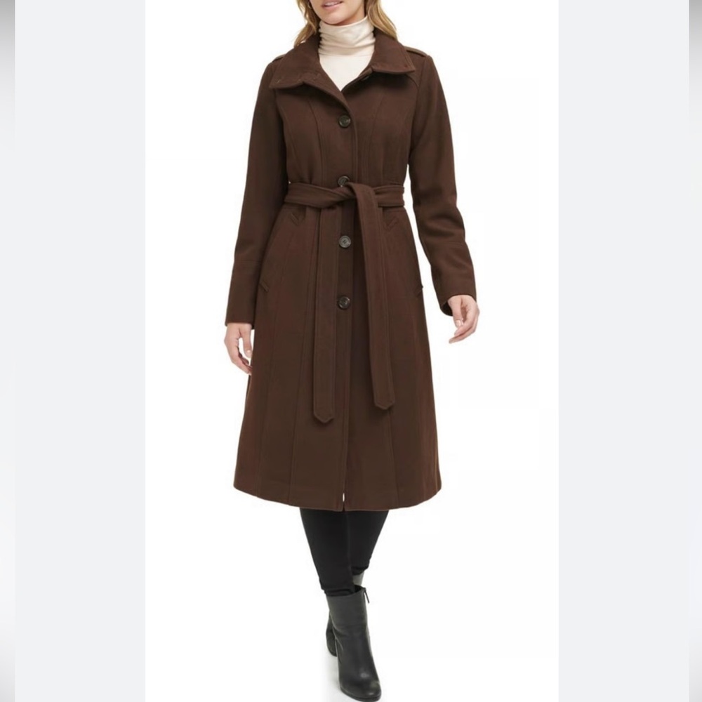 KENNETH COLE Wool Blended Trench Coat Chocolate Brown Size XL
